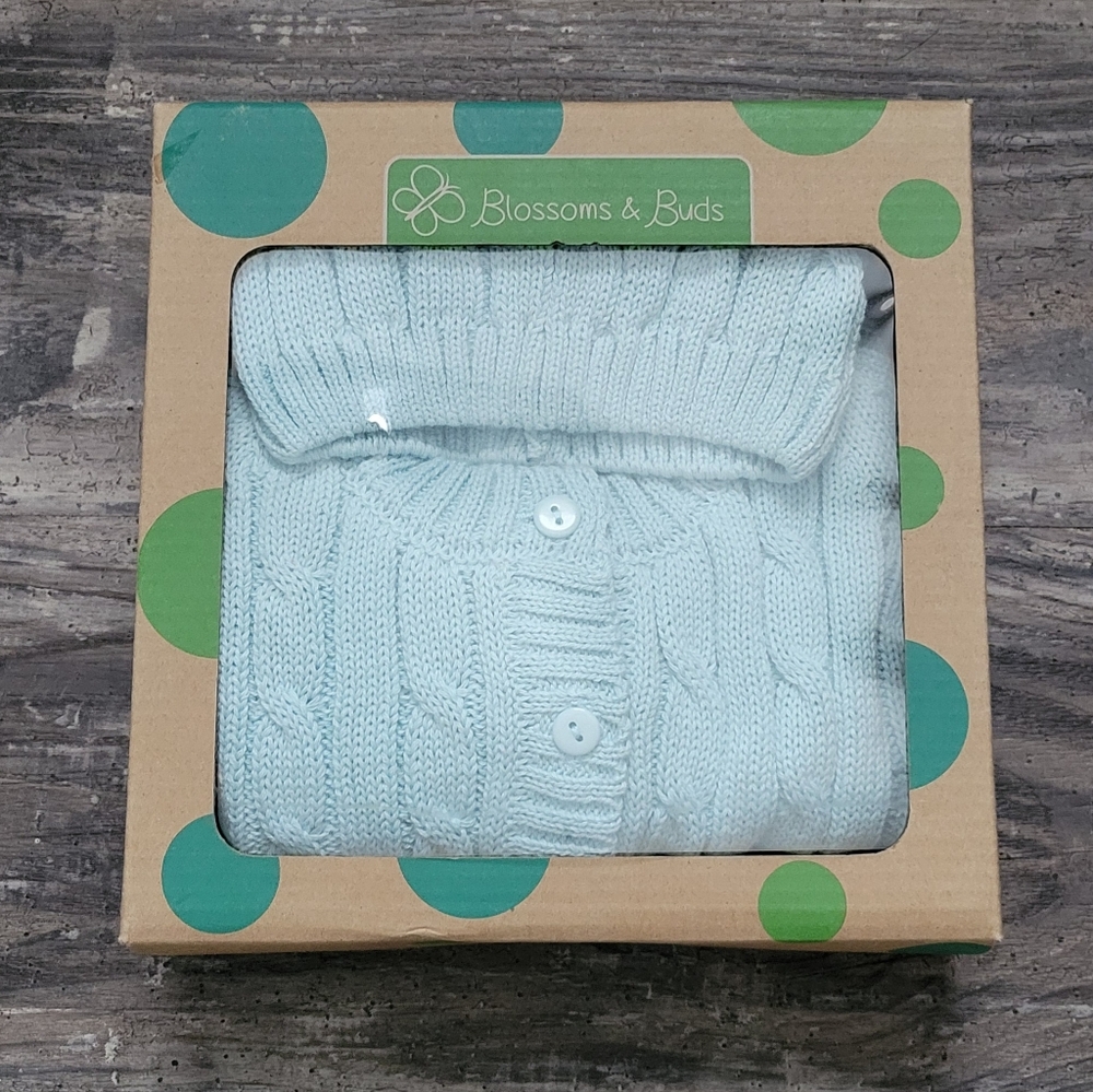 Blossoms & Buds Everyday cableknit cardigan & beanie set blue
